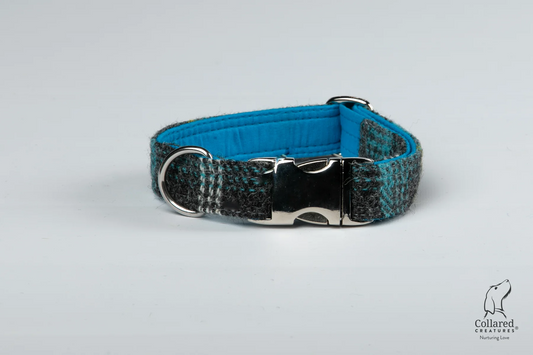 Blue and Grey Check Big Dog Collar