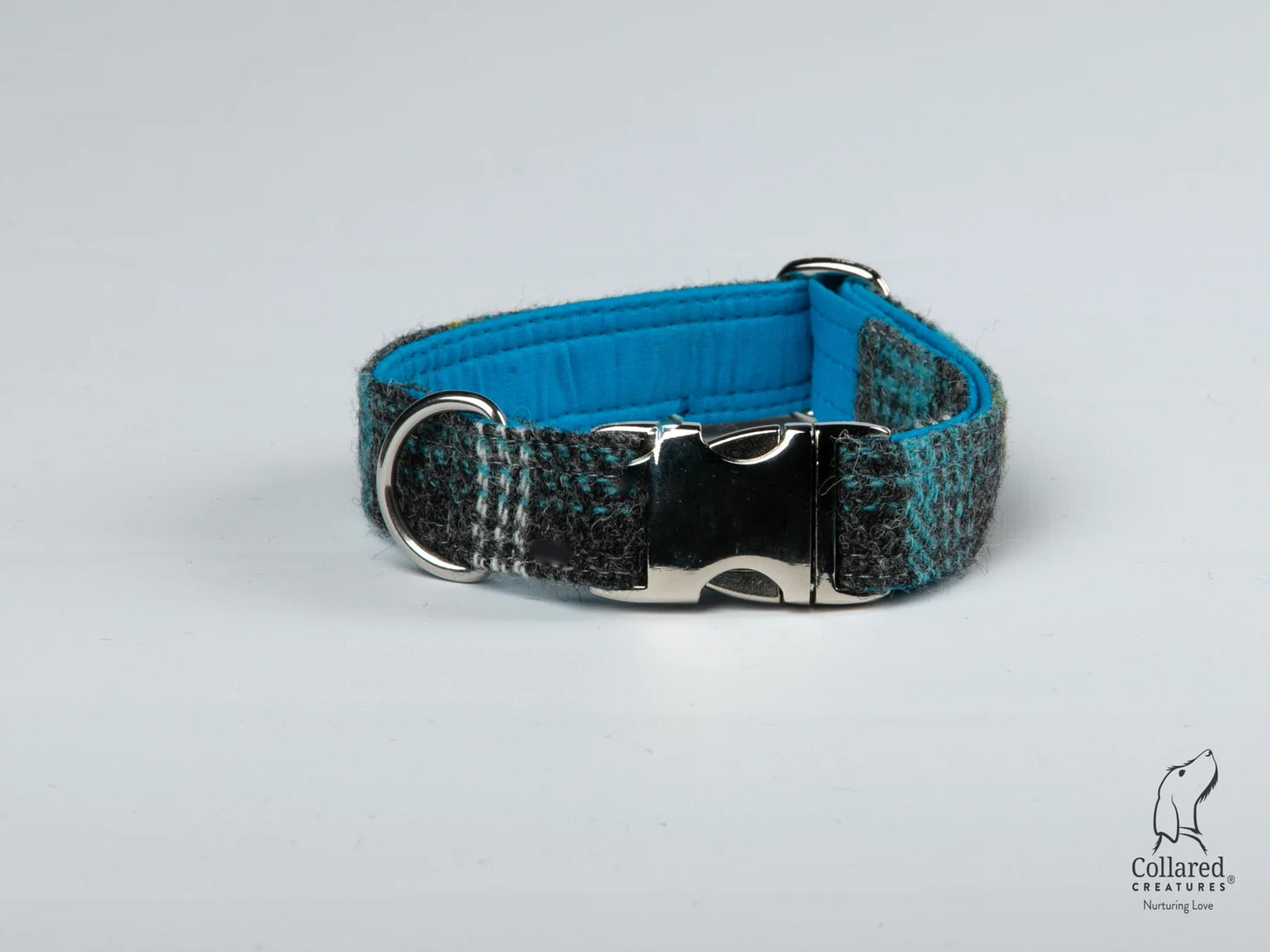 Harris Tweed dog Collar grey & blue check