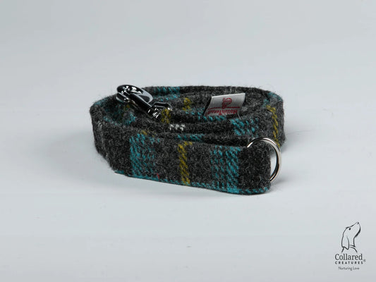 Harris tweed Dog Lead  Grey & Blue Check