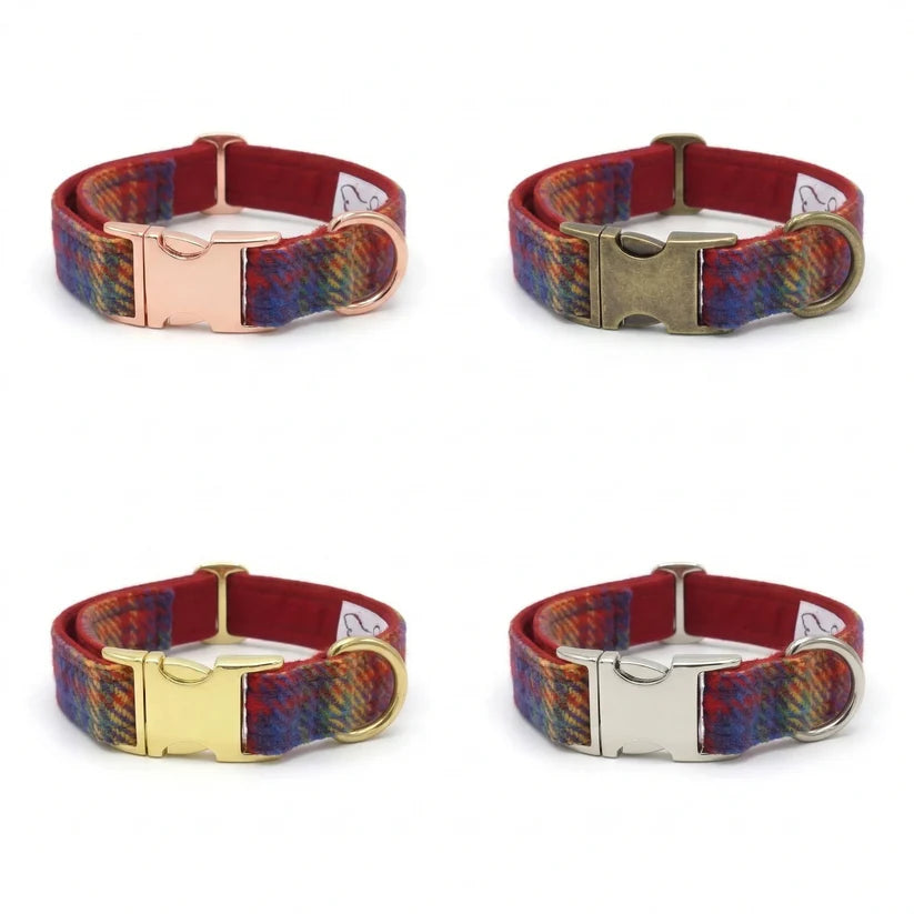 Harris tweed heritage rainbow check clasp collar options