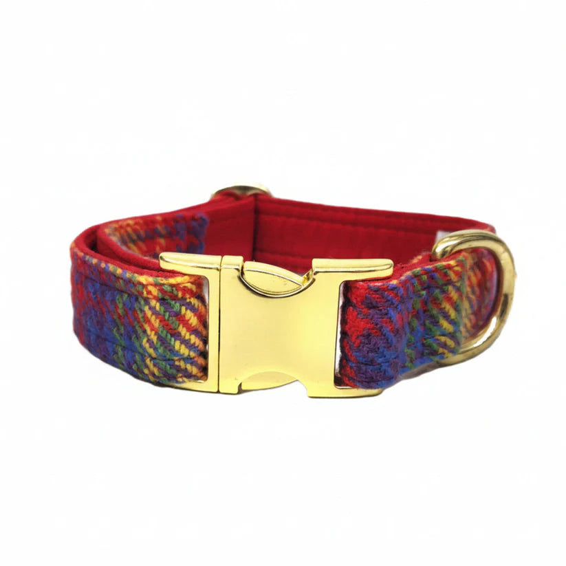 Harris tweed heritage rainbow check clasp collar