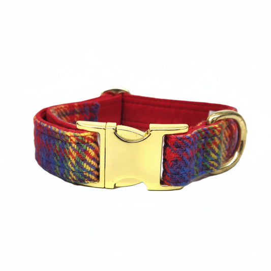Harris tweed heritage rainbow check clasp collar