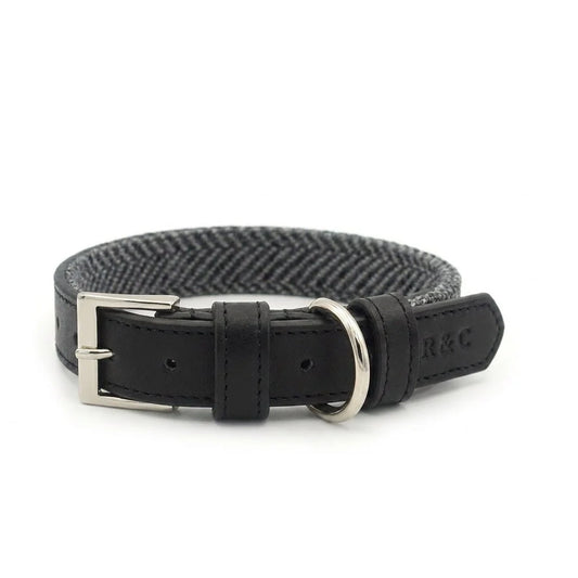 The Balmoral Luxury Herringbone & Leather Dog Collar | Ralph & Co.