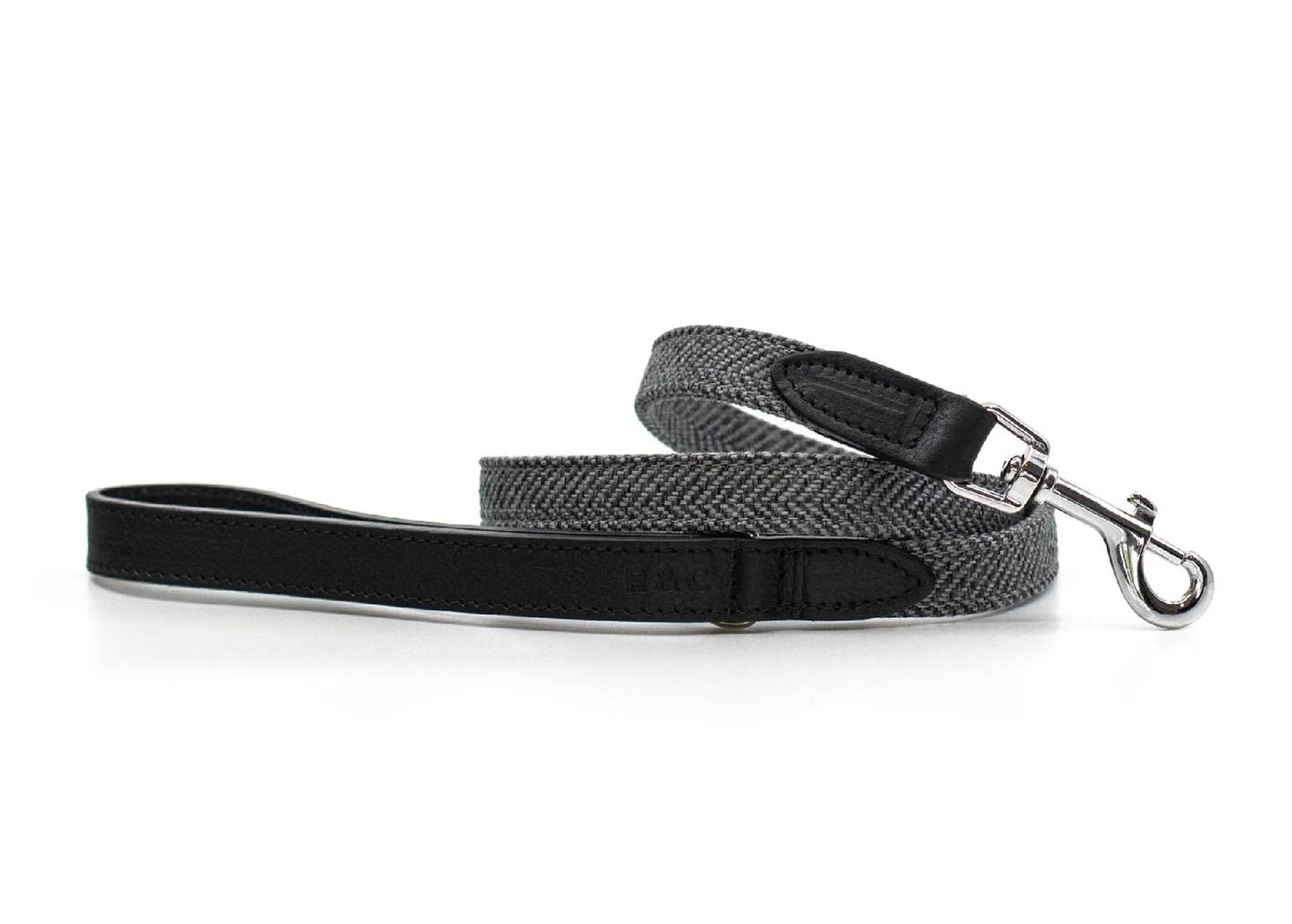 The Balmoral | Luxury Grey Herringbone & Leather Dog Lead