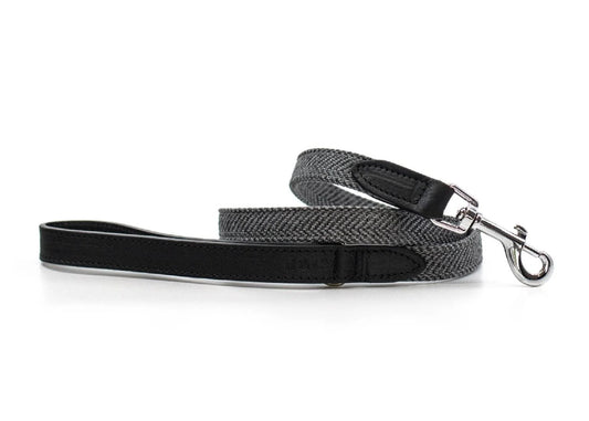 The Balmoral | Luxury Grey Herringbone & Leather Dog Lead