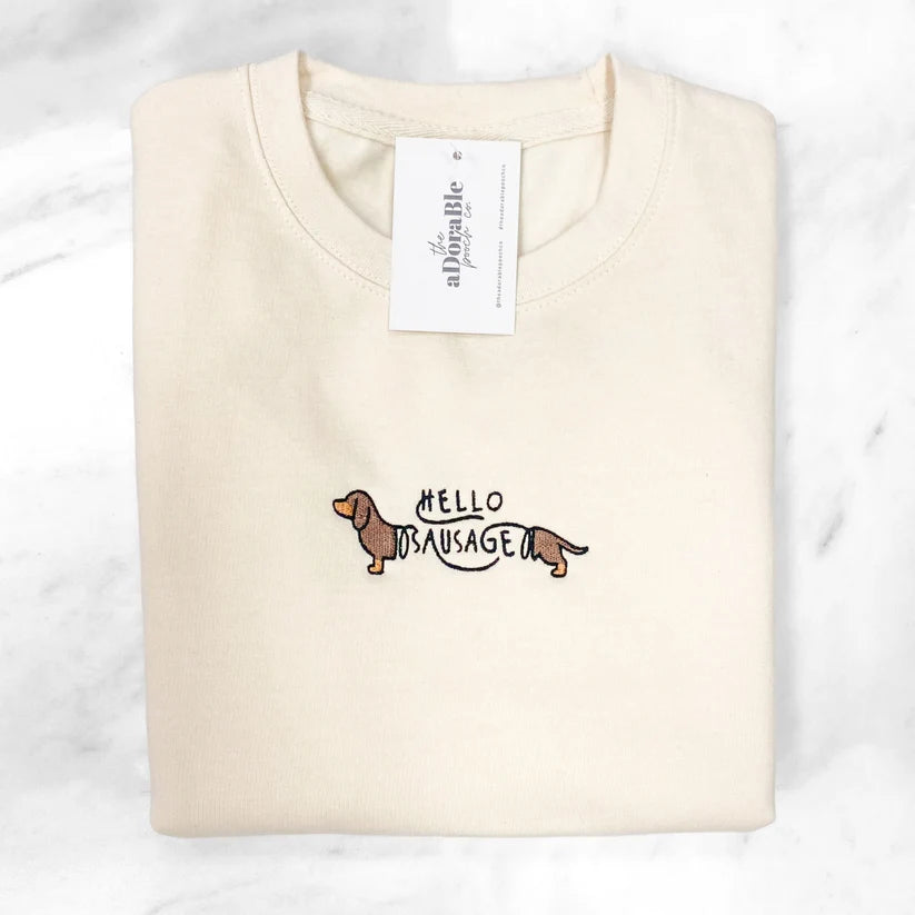 Adorable Pooch Hello Sausage Dachshund Sweatshirt – Vanilla