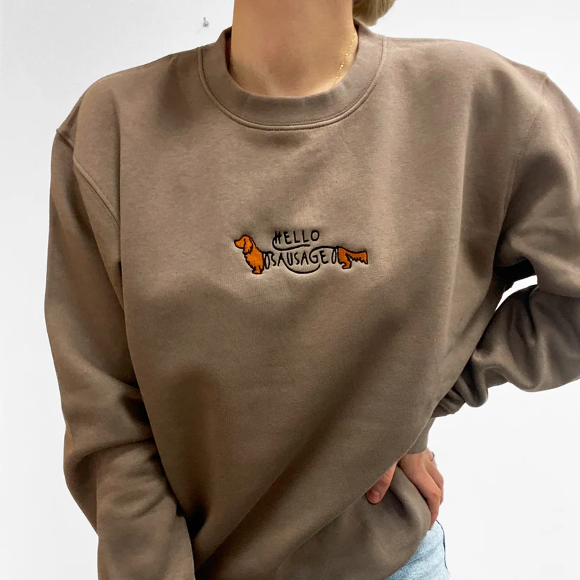 Adorable Pooch Hello Sausage Dachshund Sweatshirt – Mocha