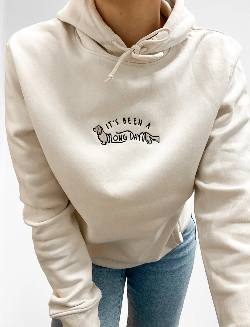 It’s Been a Long Day Dachshund Hoodie | Embroidered Hoodie - Ecru