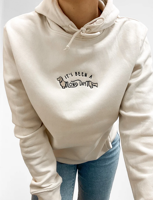 It’s Been a Long Day Dachshund Hoodie | Embroidered Hoodie - Ecru