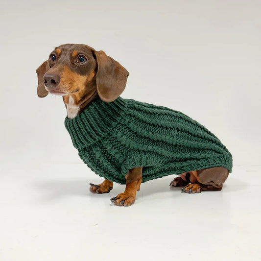 aDoraBle Pooch hand knitted dachshund jumper spruce green