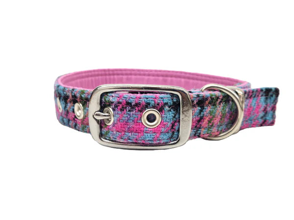 Harris tweed kaleidoscope houndstooth buckle collar