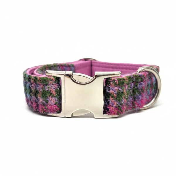 Harris tweed kaleidoscope houndstooth clasp dog collar