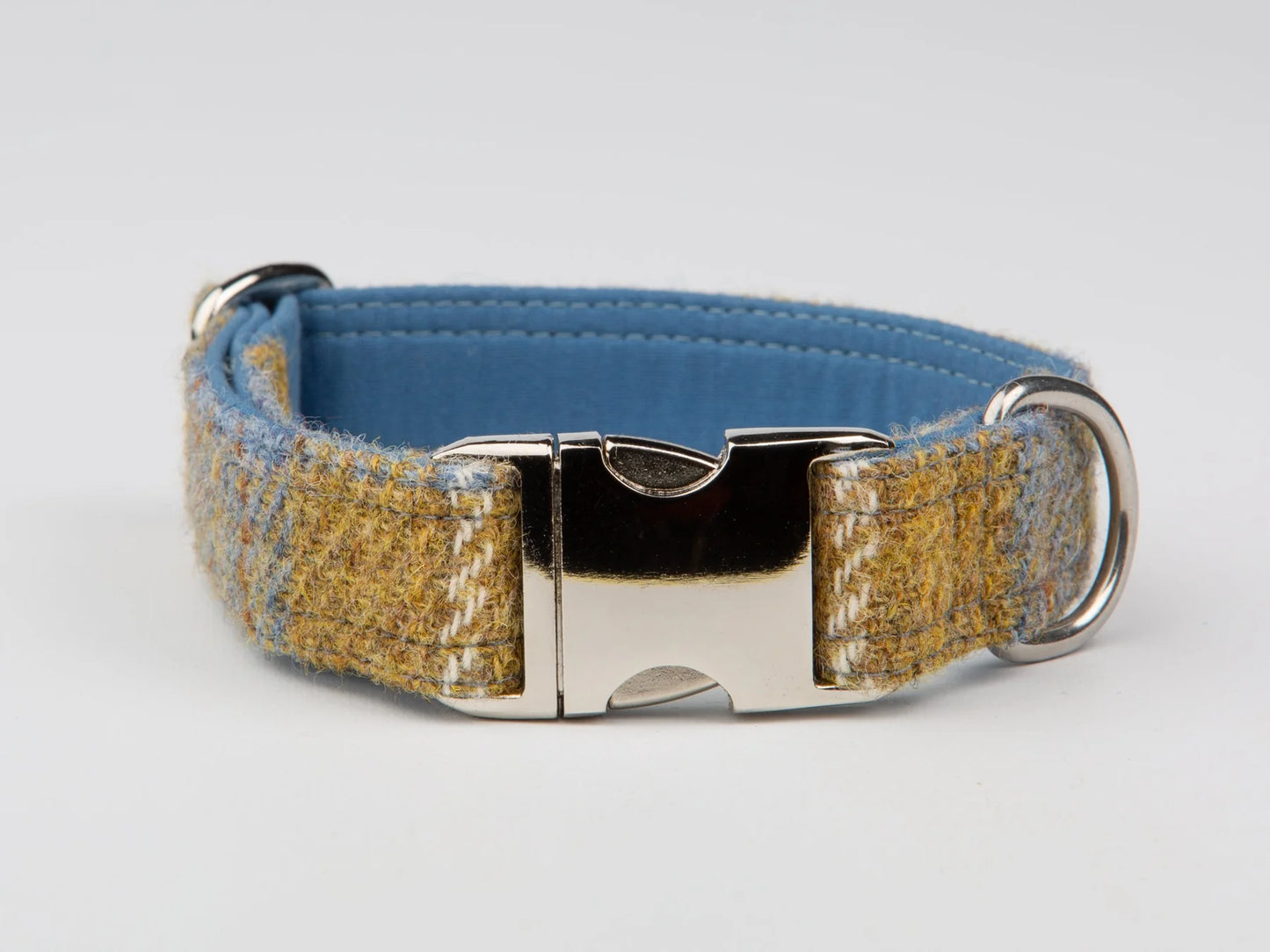 Harris Tweed dog Collar mustard & blue check