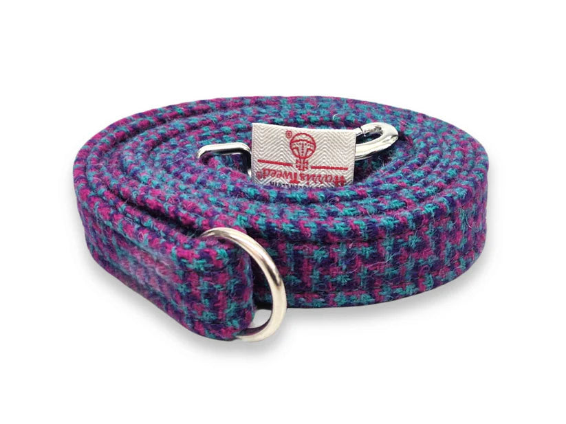 Harris Tweed Magenta Violet Teal Dog Lead