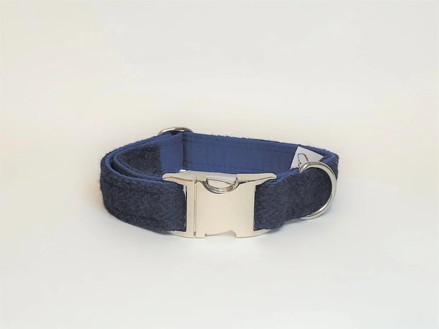 Harris Tweed Midnight Blue Herringbone clasp dog collar