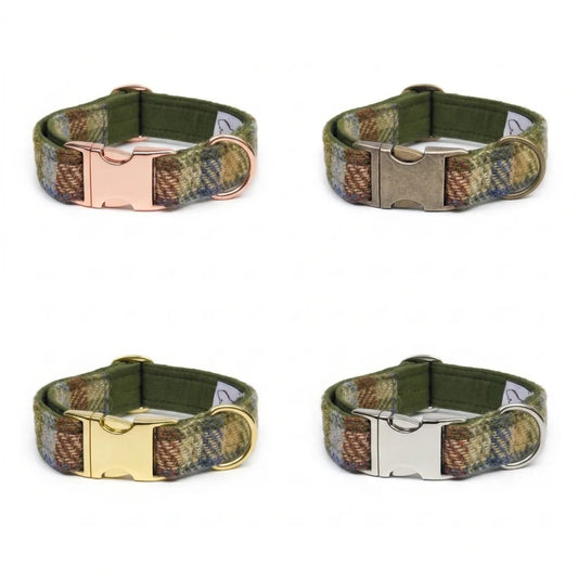 Harris Tweed Moorland Country Check Harris Tweed Dog Collar with Choice of Clasps