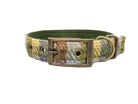 Harris tweed moorland country check buckle dog collar