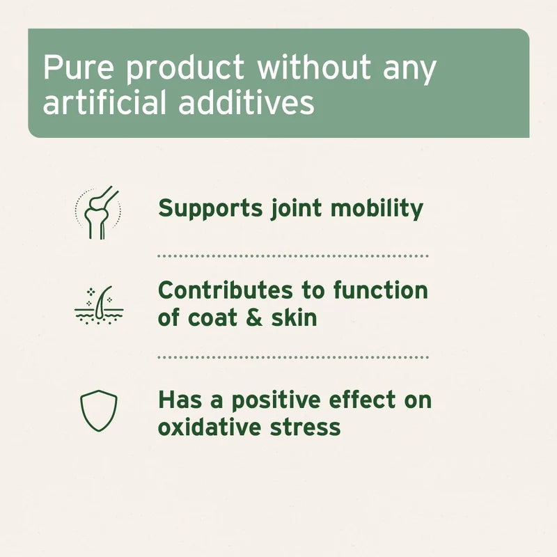 MSM Benefits for Dogs and cats without any artificial additives', supports joint mobility, contributes to function of coat & skin, and has a positive effect on oxidative stress
