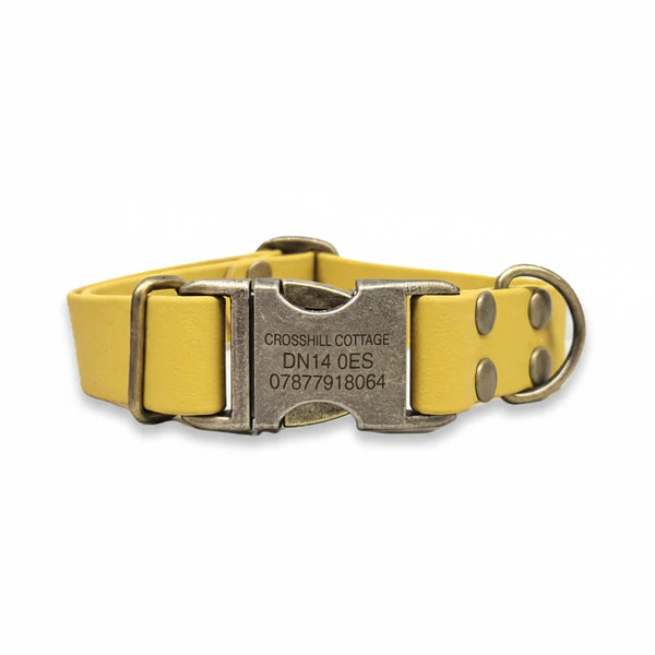 Waterproof biothane mustard clasp collar engraving