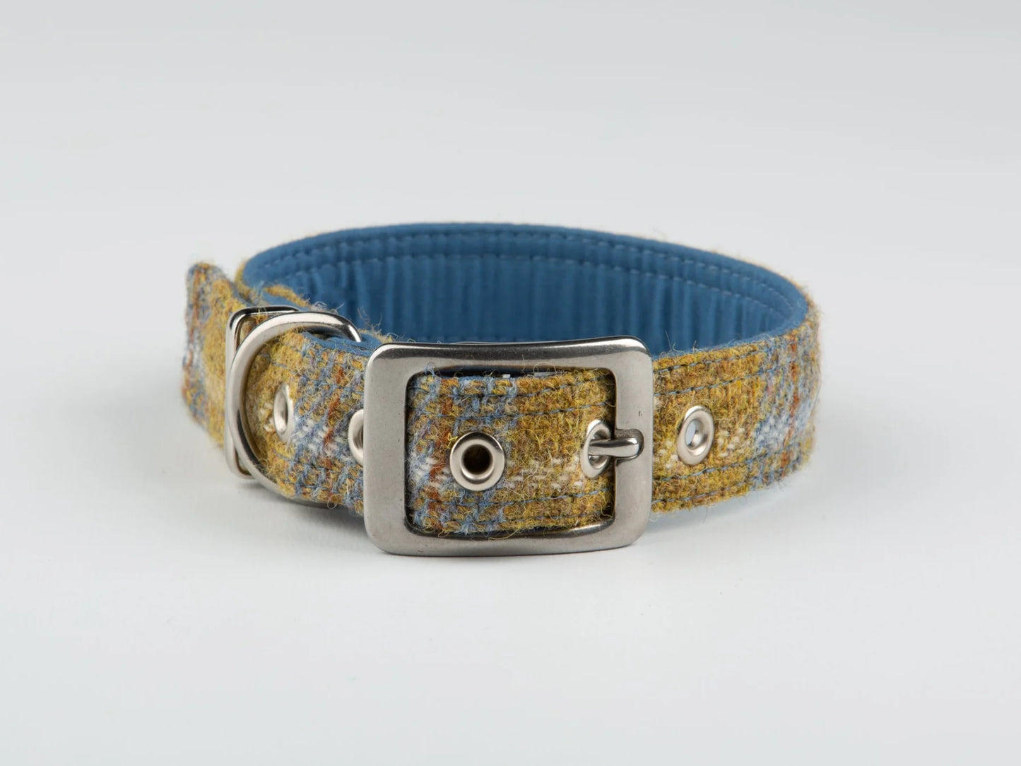 Harris Tweed Mustard & Blue Check Buckle Dog Collar