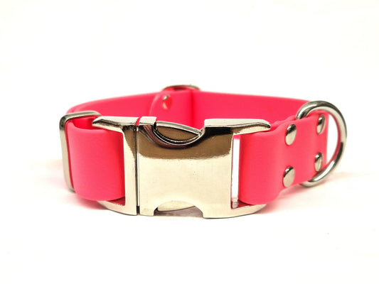 Neon Pink Waterproof Metal Clasp Dog Collar