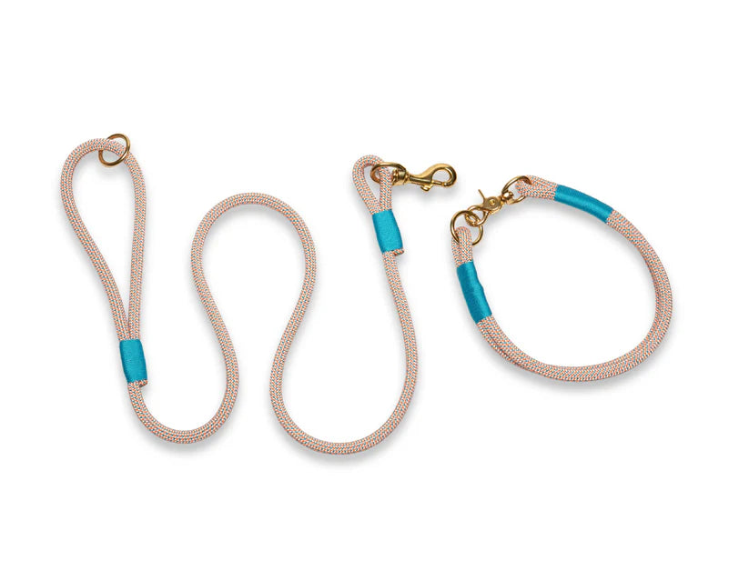 Orange and blue rope collar and lead