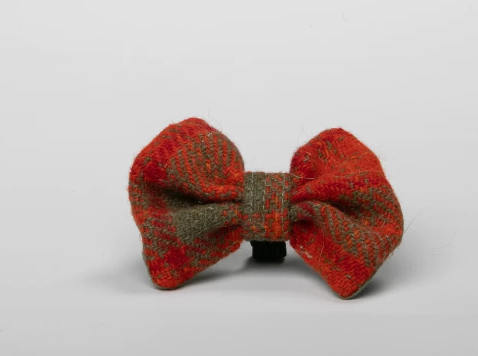 Harris tweed Dog Bow Tie Orange & Olive