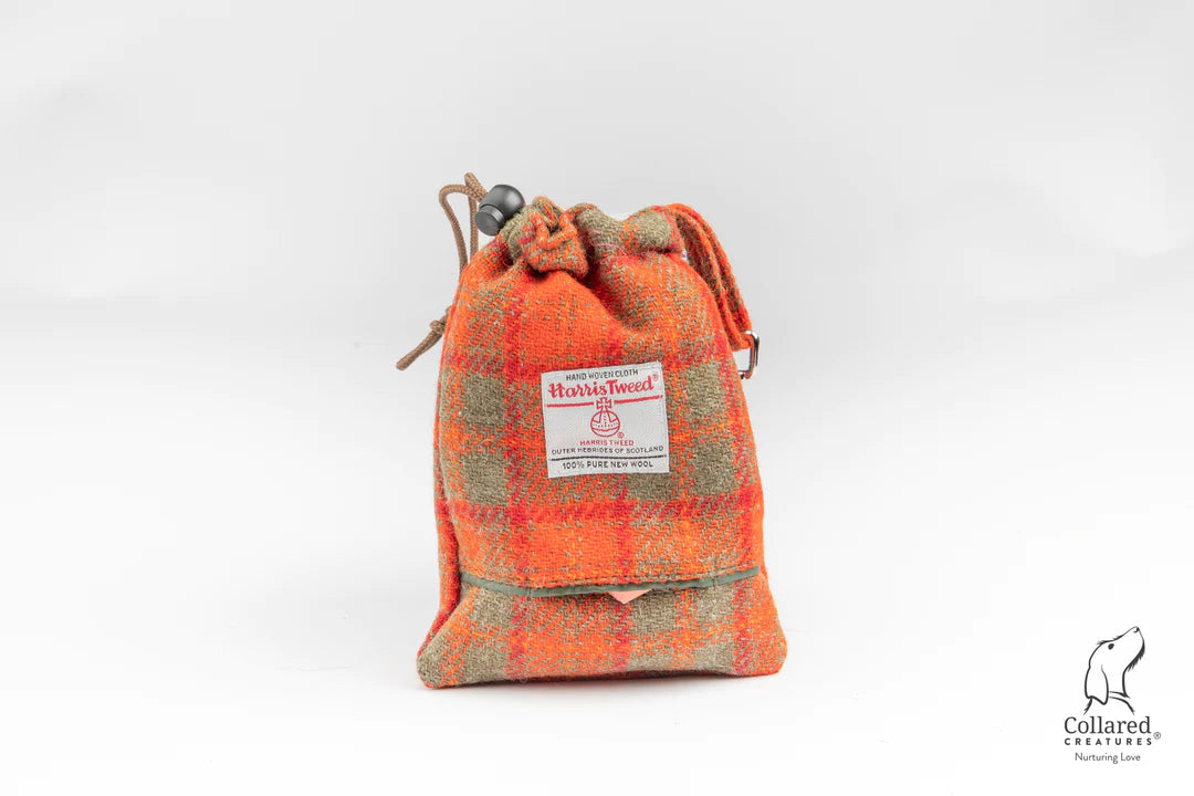 Harris Tweed dog Treat Bag Orange & Olive