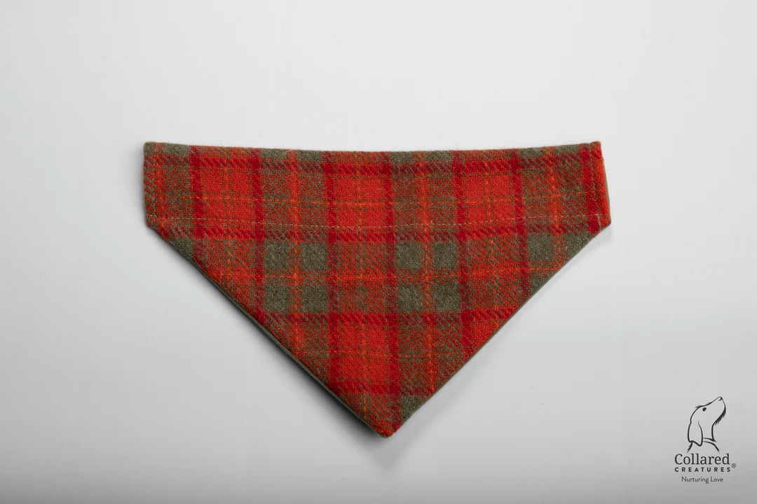 Harris Tweed dog Bandana Orange & Olive