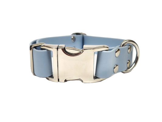 Pastel Blue Waterproof Metal Clasp Dog Collar