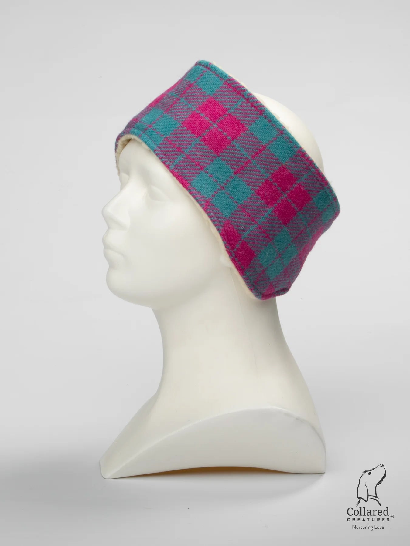 Harris Tweed Ladies Headband Pink & turquoise