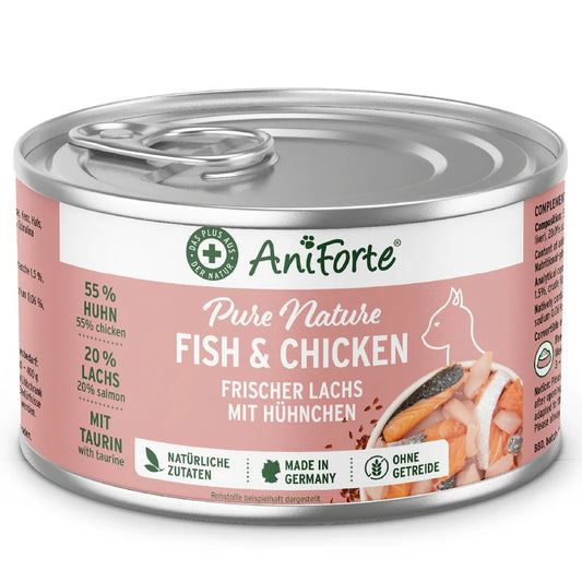 AniForte Pure Nature Fish & Chicken pet food, 200g tin cat food 