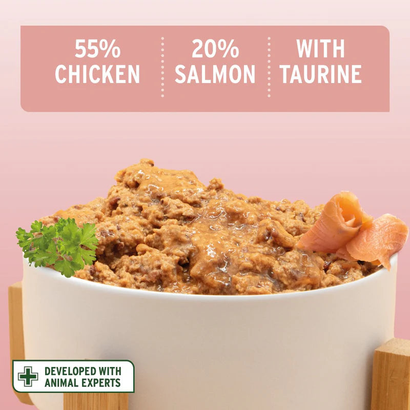 Cat food with chicken and salmon ingredients  
