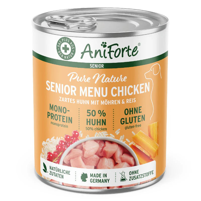 AniForte senior dog food can with chicken and rice 