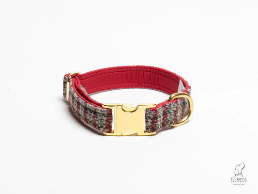 Harris Tweed dog Collar red multi check