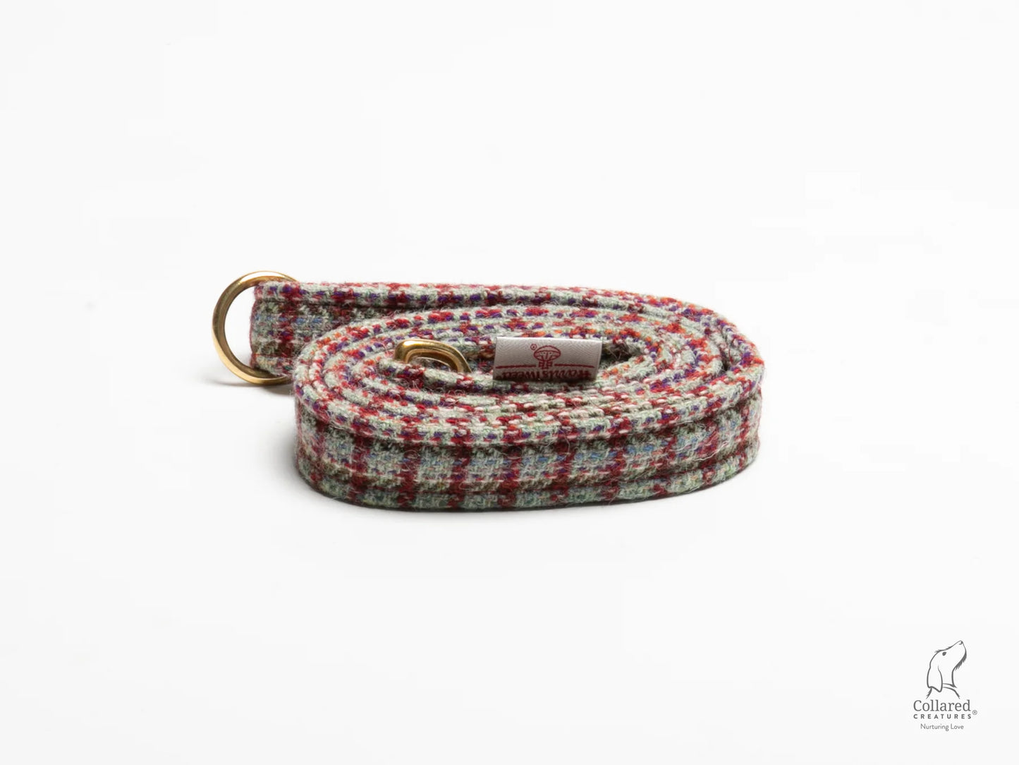 Harris tweed Dog Lead  Red Multi Check