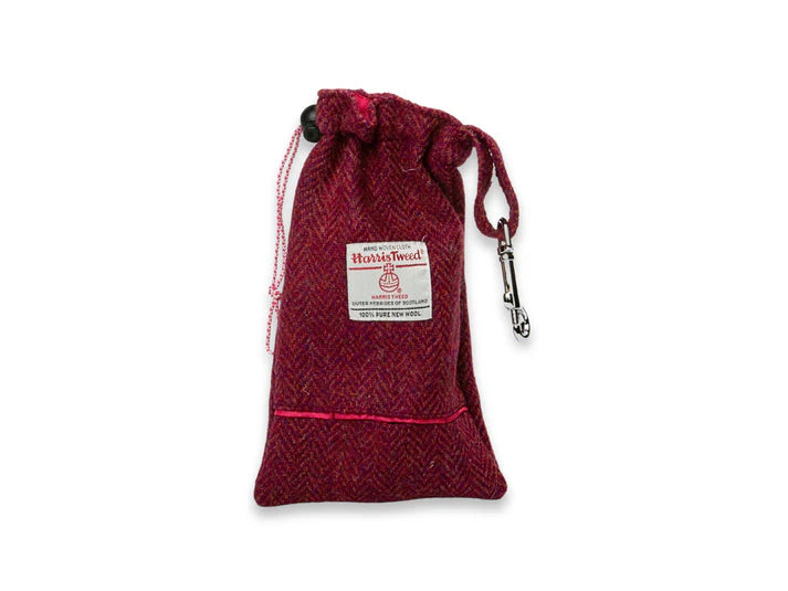 Harris Tweed dog treat bag raspberry & coral herringbone