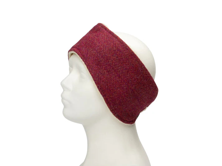 Harris Tweed head band raspberry & coral herringbone