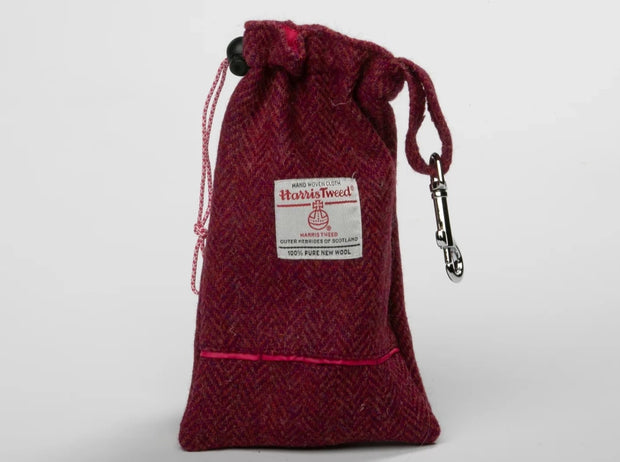 Collared Creatures Harris Tweed Treat bag raspberry coral Check