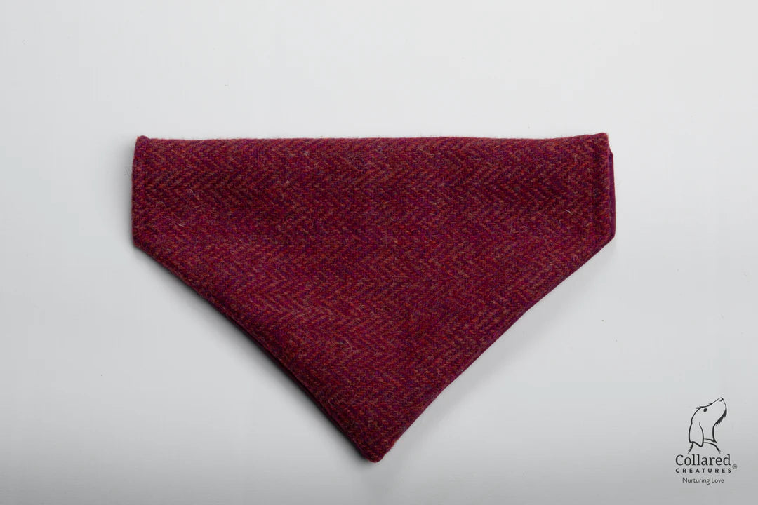 Harris Tweed Raspberry & Coral Herringbone Dog Collar bandan