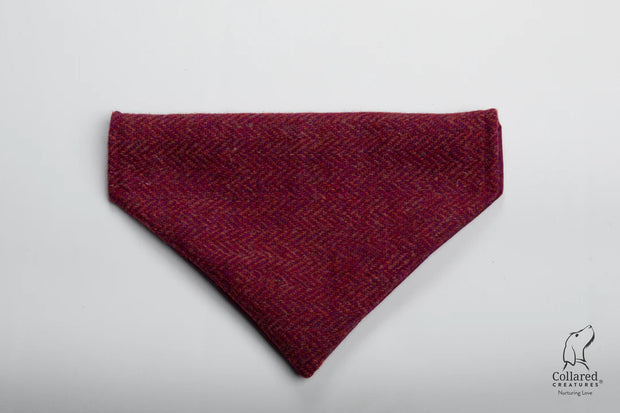 Harris Tweed Raspberry & Coral Herringbone Dog Collar bandan