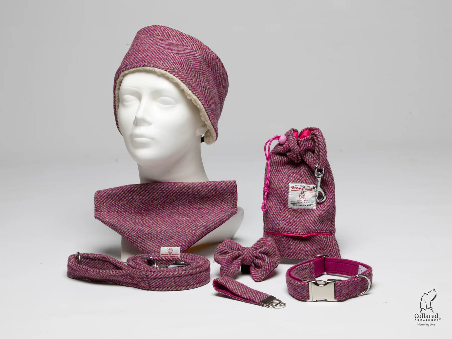 Harris Tweed  raspberry & coral herringbone collection