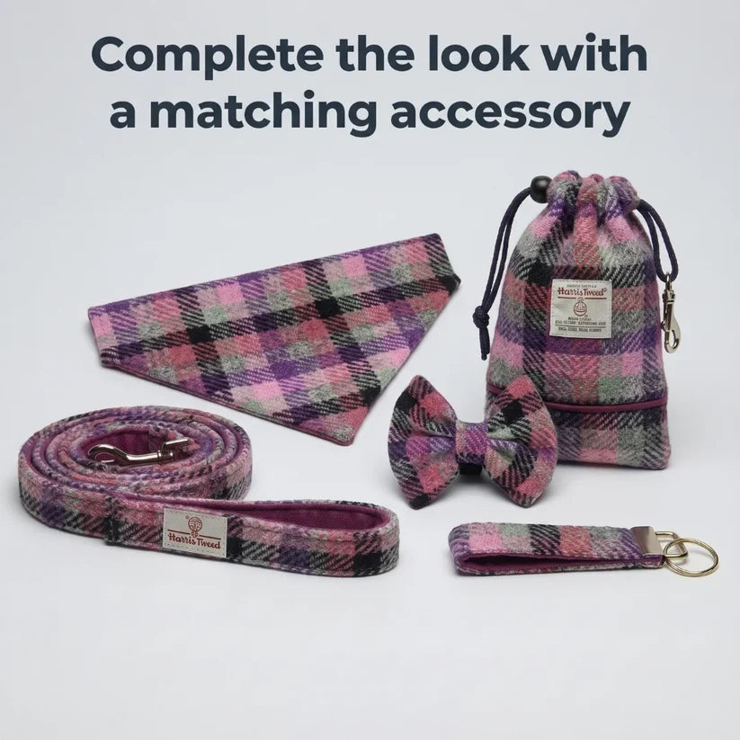 Harris Tweed Rose & Amethyst Check Luxury Harris Tweed Dog Collar collection