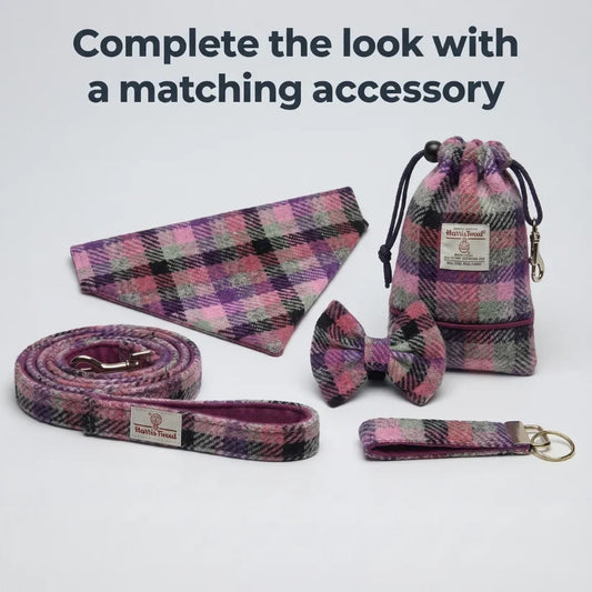 Harris Tweed Rose & Amethyst Check Luxury Harris Tweed Dog Collar collection