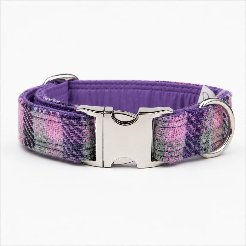 Harris Tweed Rose & Amethyst Check Luxury Harris Tweed Dog Collar