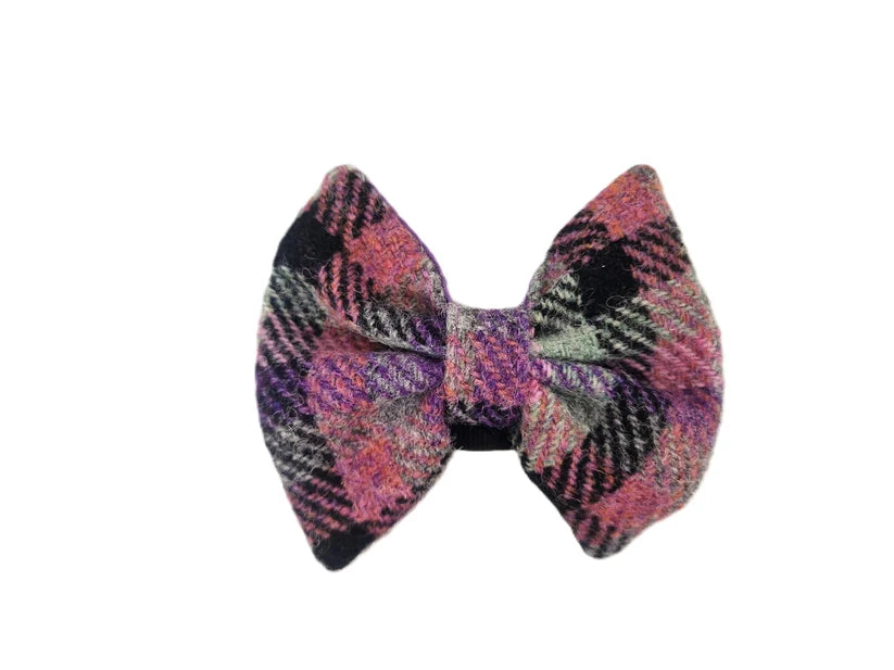 Rose & Amethyst Check Dog Collar Bow Tie