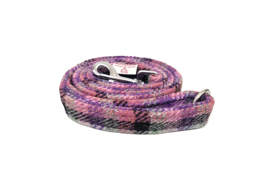Rose & Amethyst Harris Tweed Dog Lead | Luxury Handmade UK