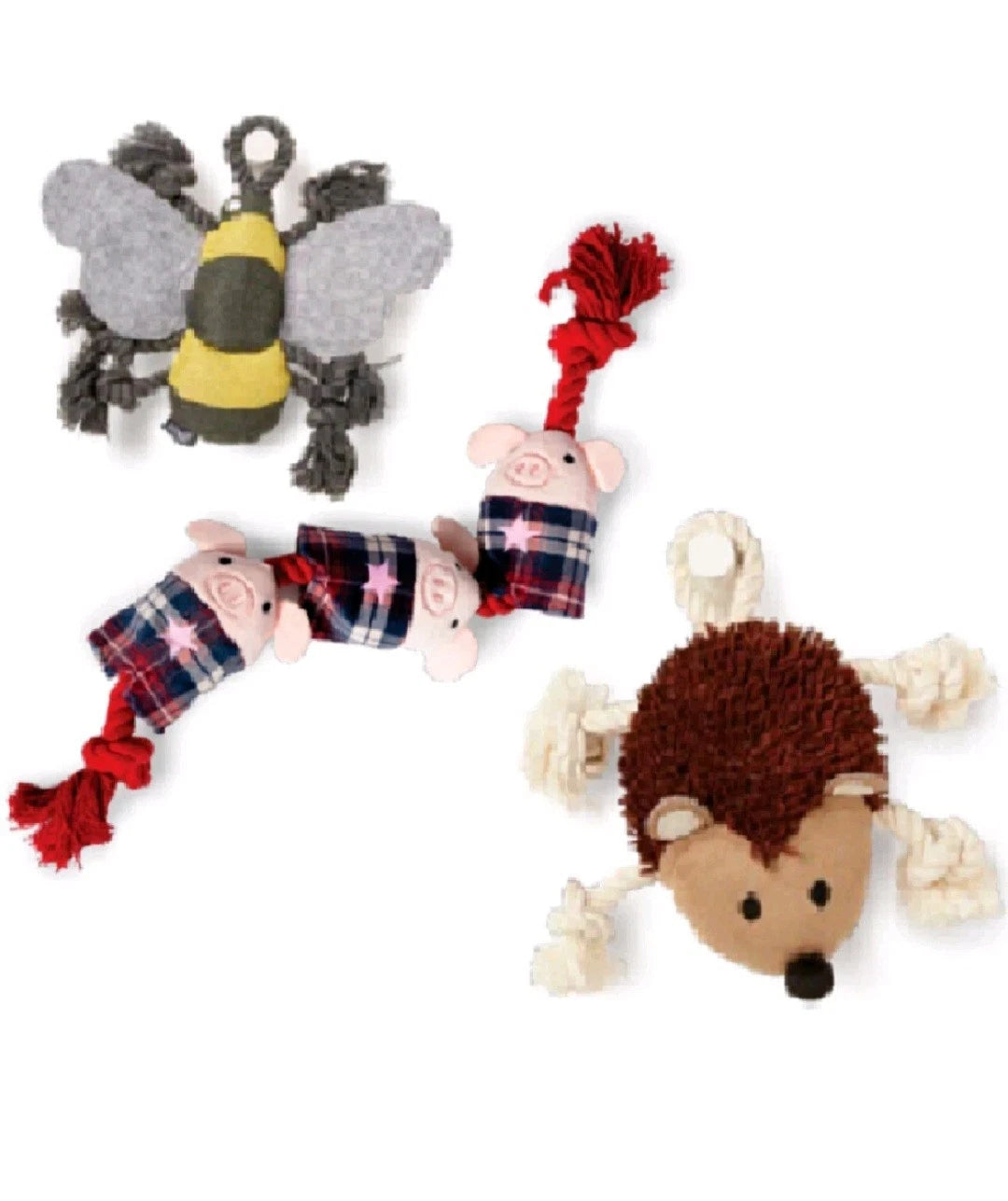 FatFace Dog Toy Trio – Pack of 3 Interactive Rope & Plush Toys