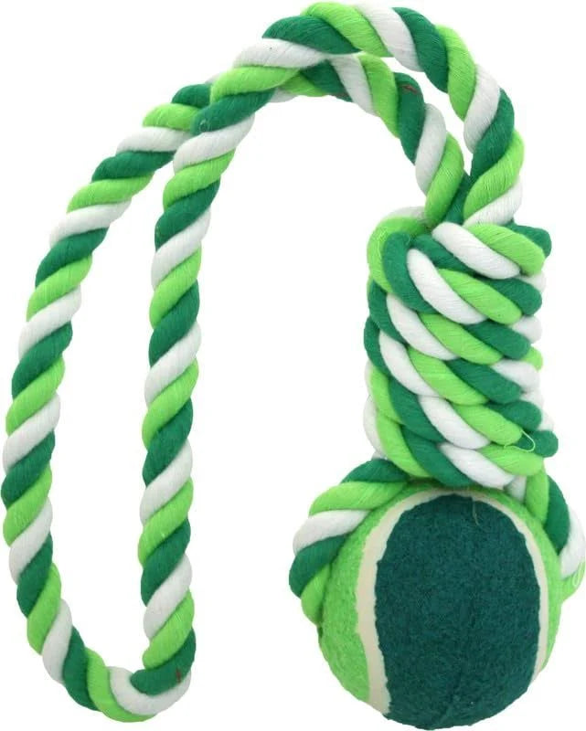 Tennis Ball Rope Dog Toy | Tug & Fetch Toy - Green