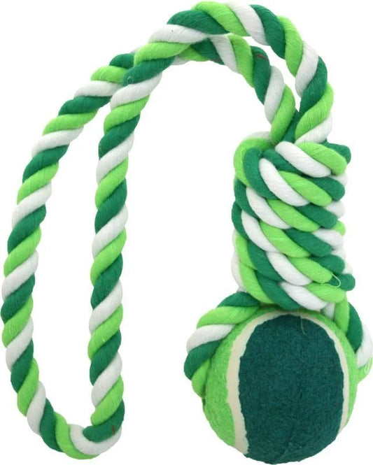Tennis Ball Rope Dog Toy | Tug & Fetch Toy - Green